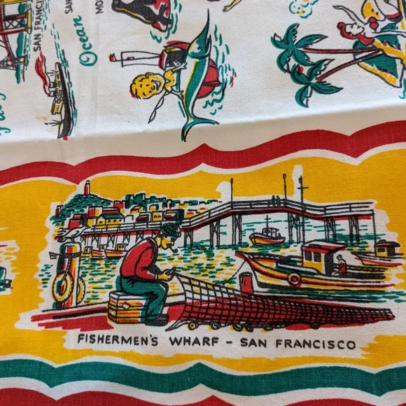 1950's VINTAGE CALIFORNIA souvenir TABLECLOTH 50's